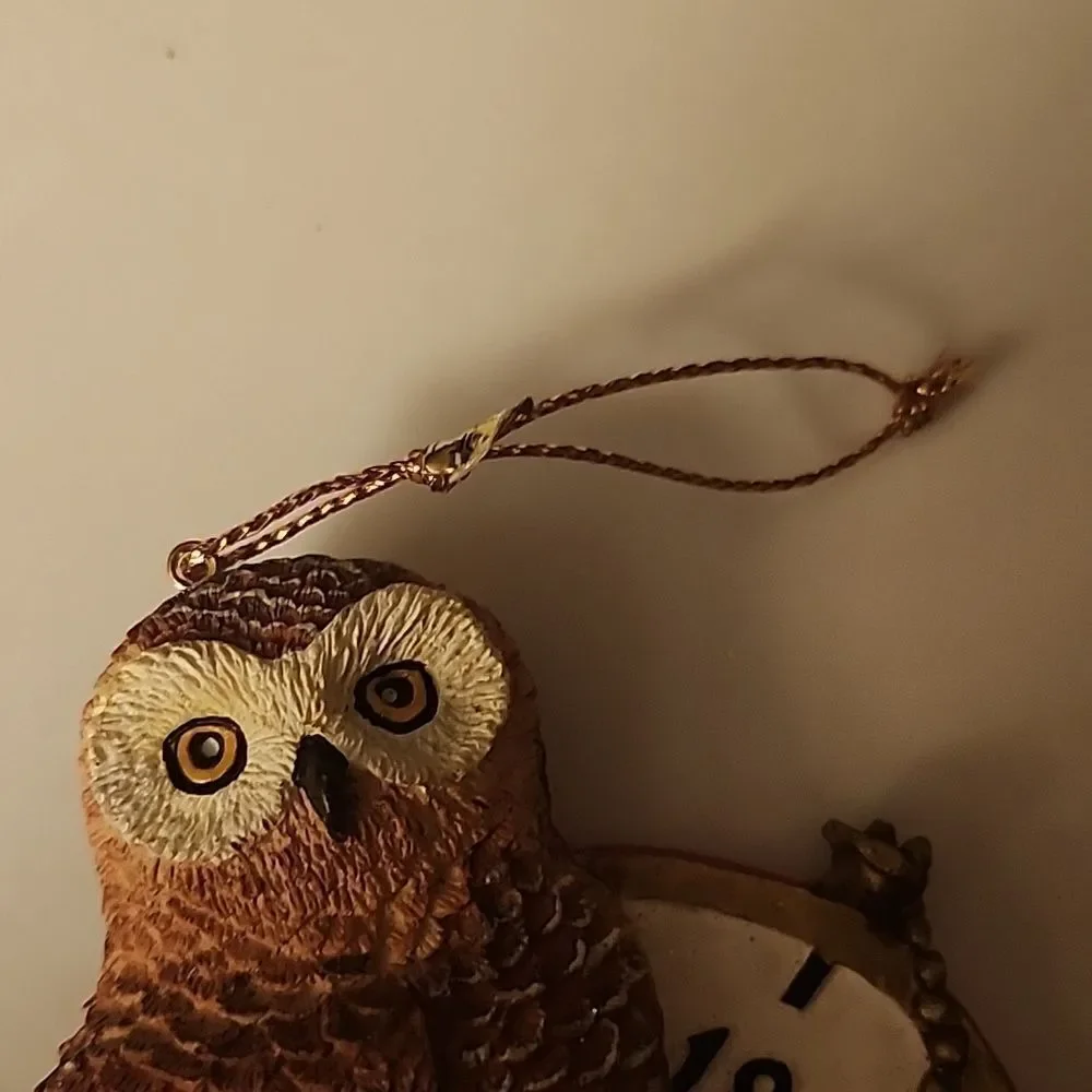 Owl Clock Ornament - Brown and White